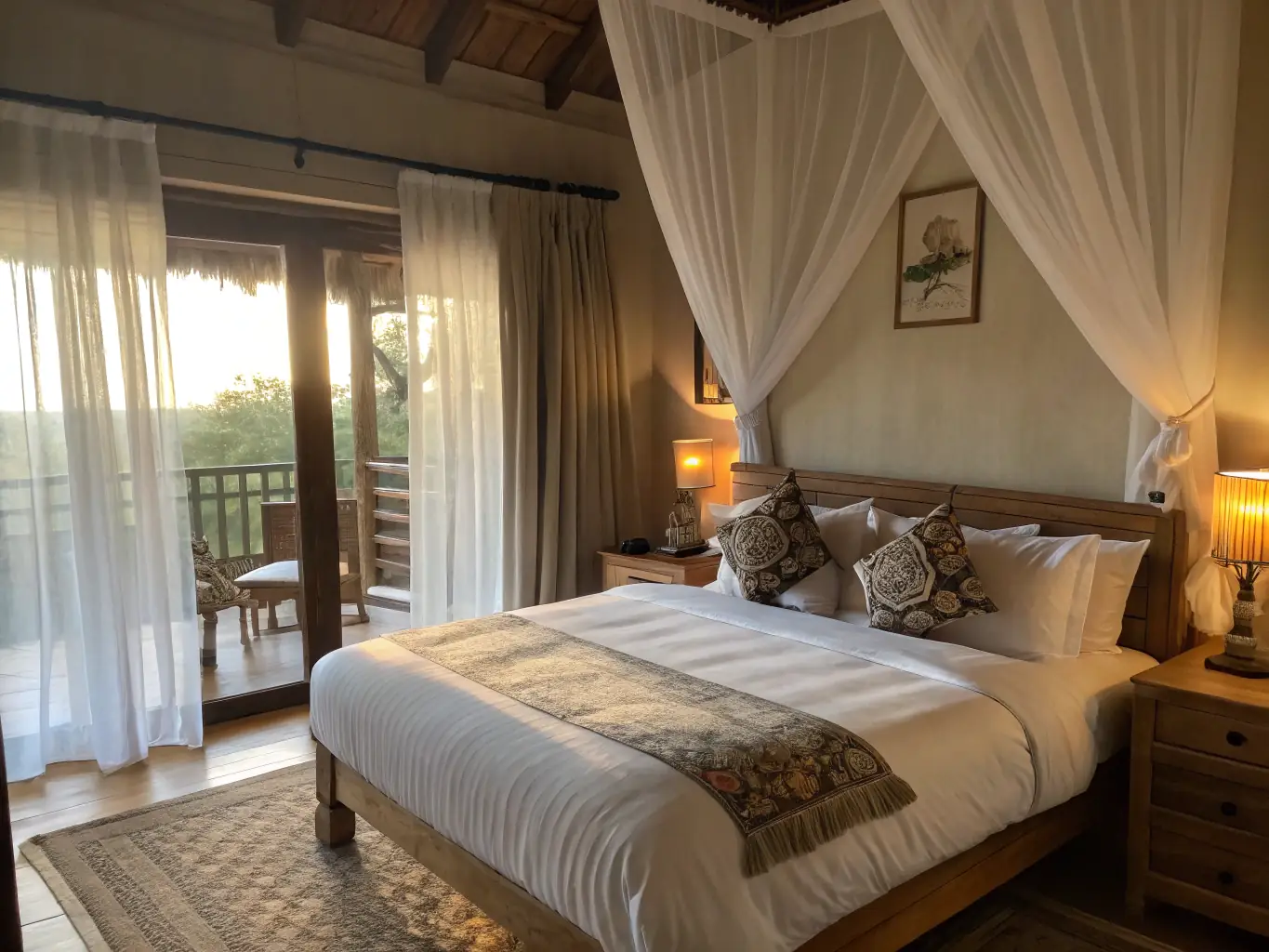 A cozy and inviting bedroom with freshly laundered linens and a perfectly made bed, emphasizing the comfort and cleanliness achieved through Go Clean's services.